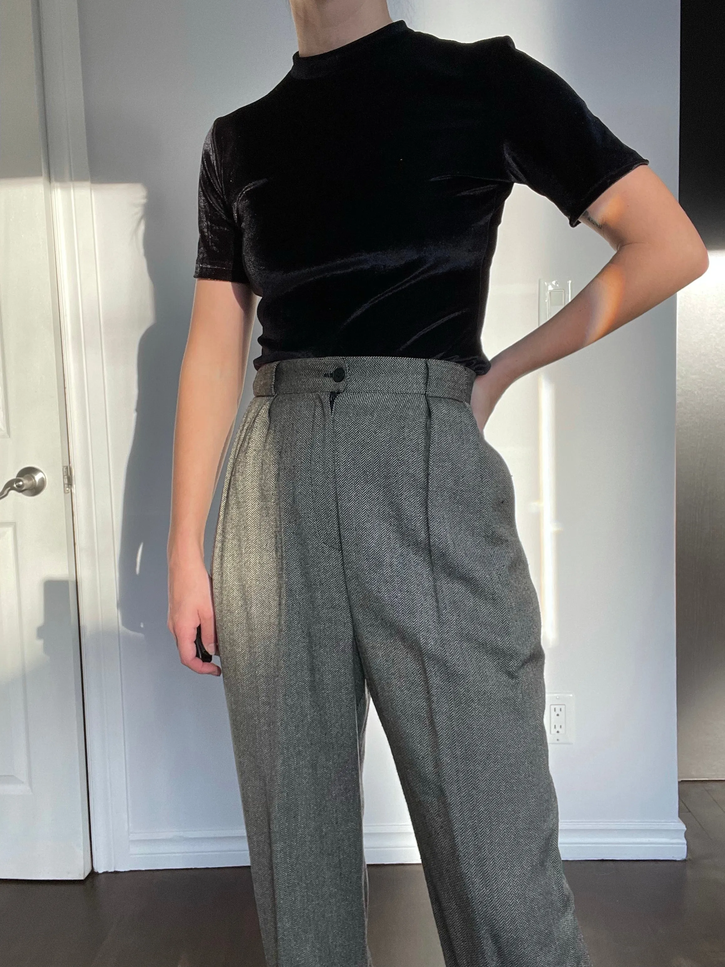 90s Cozy Ultra-Highrise Silk-Blend Herringbone Trousers - 29