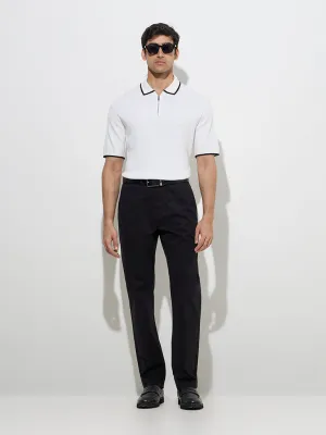 Ascot Black Relaxed-Fit Mid-Rise Cotton-Blend Chinos