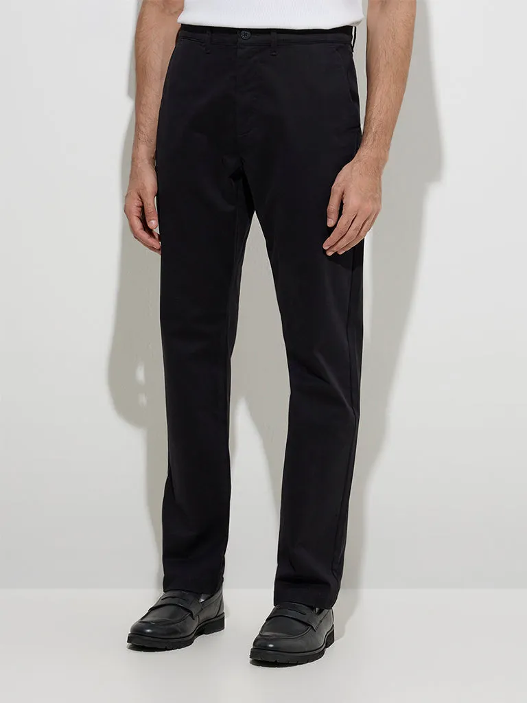 Ascot Black Relaxed-Fit Mid-Rise Cotton-Blend Chinos