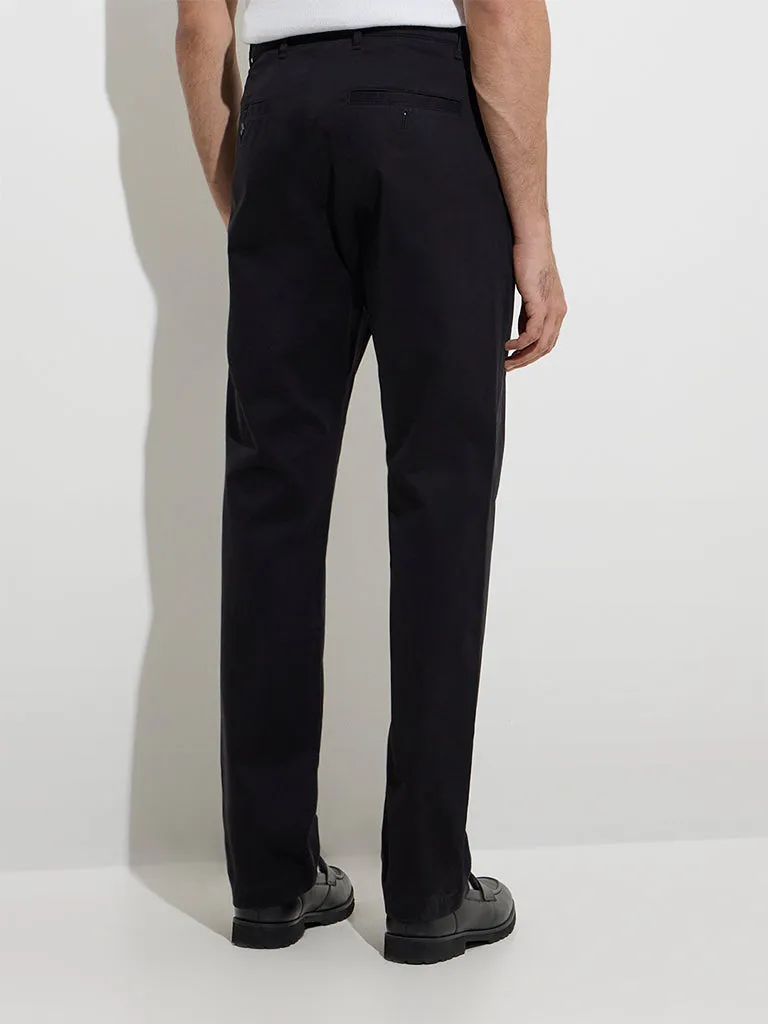 Ascot Black Relaxed-Fit Mid-Rise Cotton-Blend Chinos