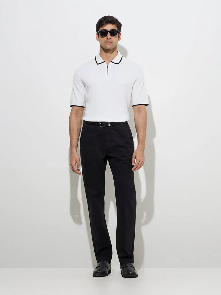 Ascot Black Relaxed-Fit Mid-Rise Cotton-Blend Chinos