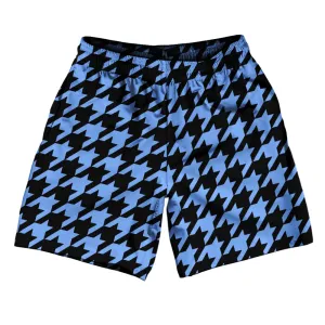 Blue Carolina And Black Houndstooth Athletic Running Fitness Exercise Shorts 7" Inseam Shorts Made In USA
