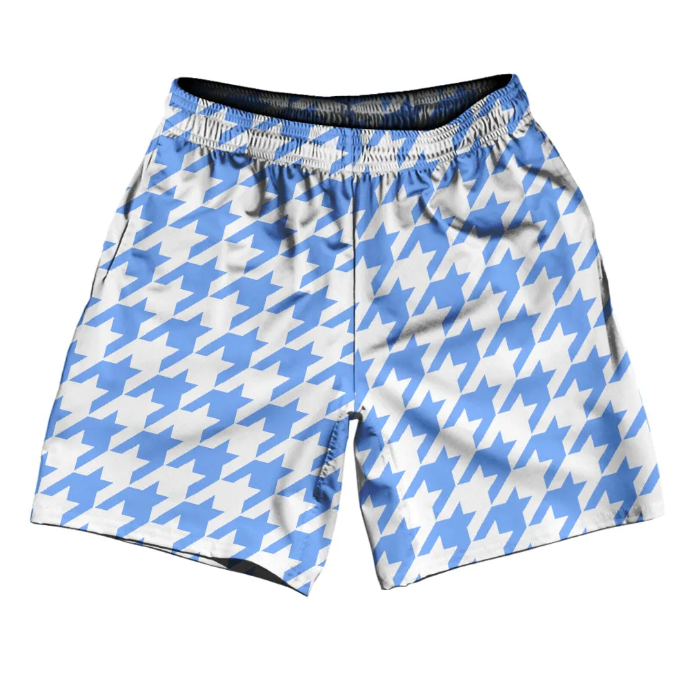 Blue Carolina And White Houndstooth Athletic Running Fitness Exercise Shorts 7" Inseam Shorts Made In USA