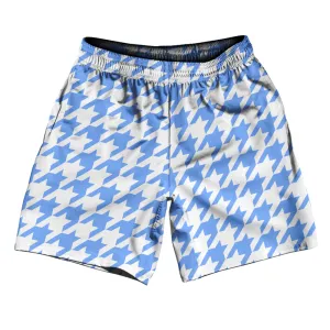 Blue Carolina And White Houndstooth Athletic Running Fitness Exercise Shorts 7" Inseam Shorts Made In USA