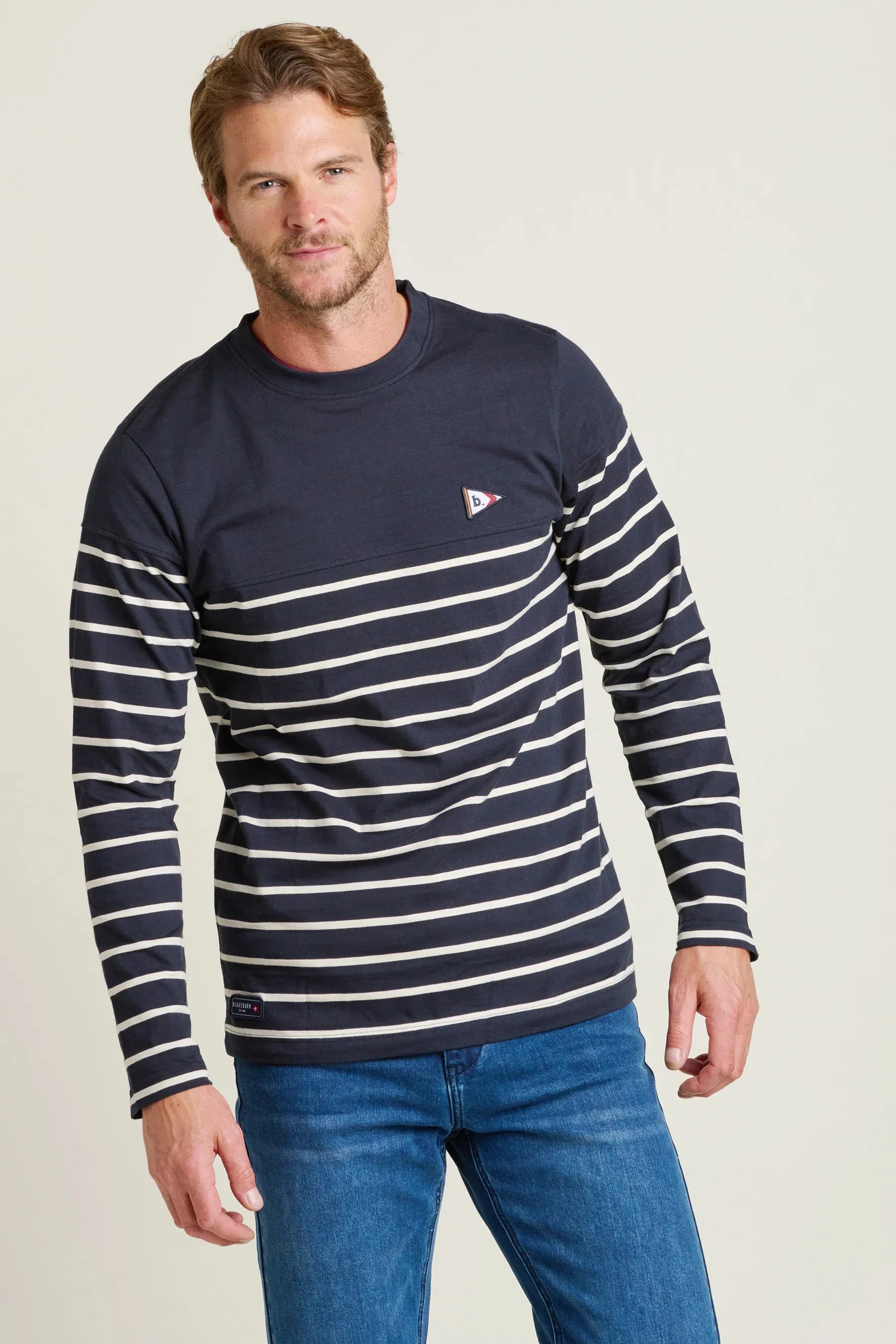 Brakeburn XXL Navy Long Sleeve Stripe T-Shirt