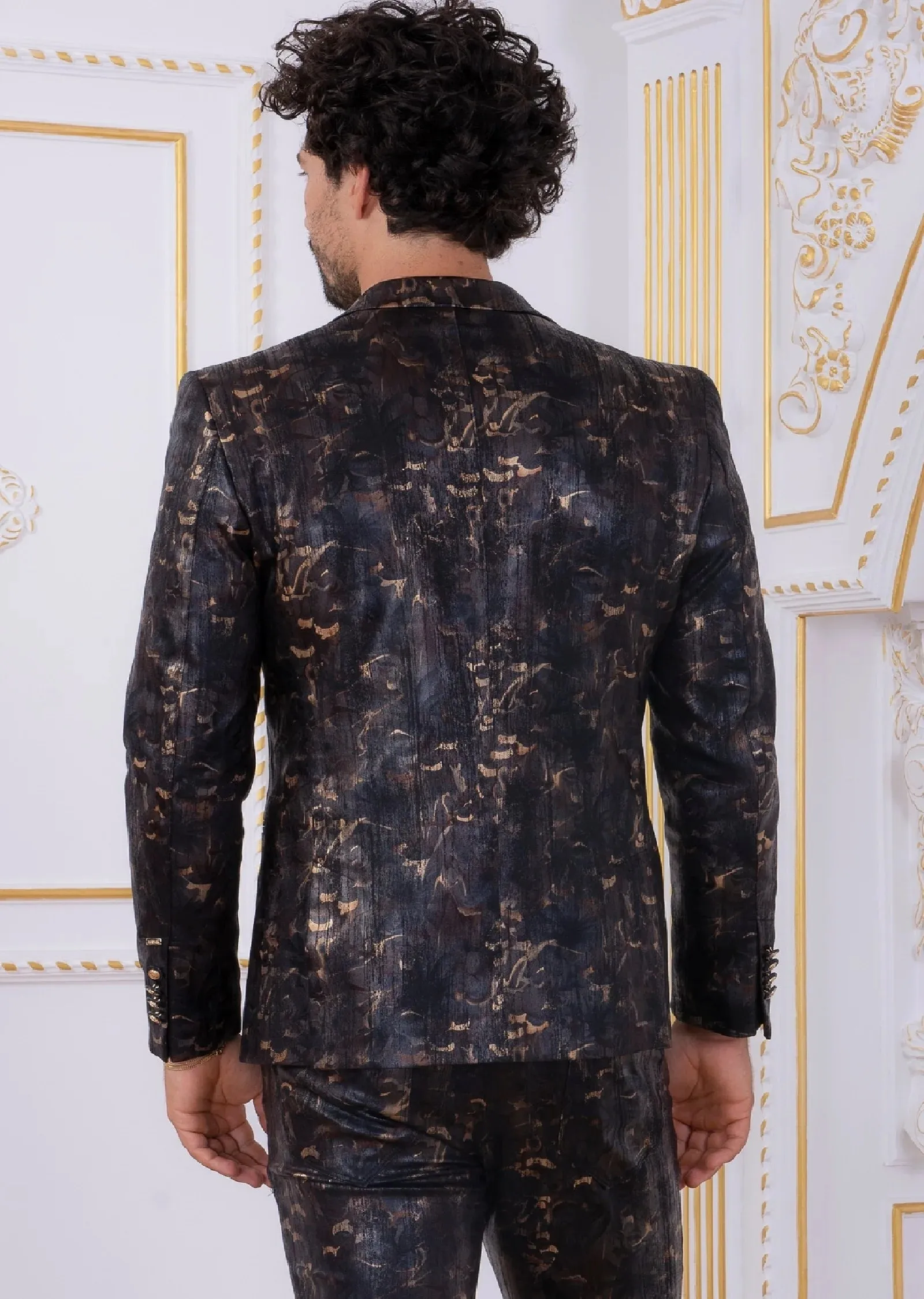 Brown Bronze Metallic Pattern Print Jacket