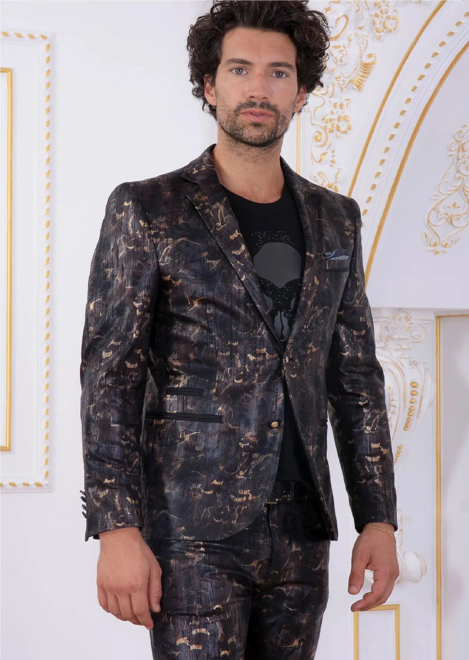 Brown Bronze Metallic Pattern Print Jacket