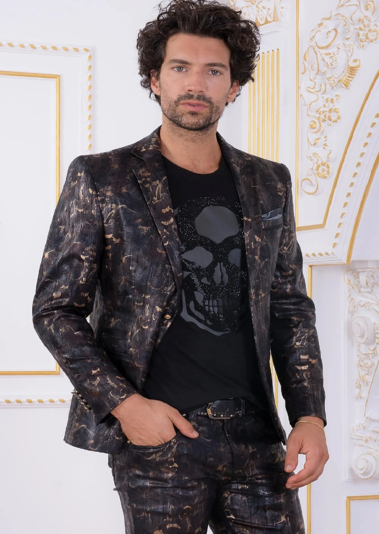 Brown Bronze Metallic Pattern Print Jacket