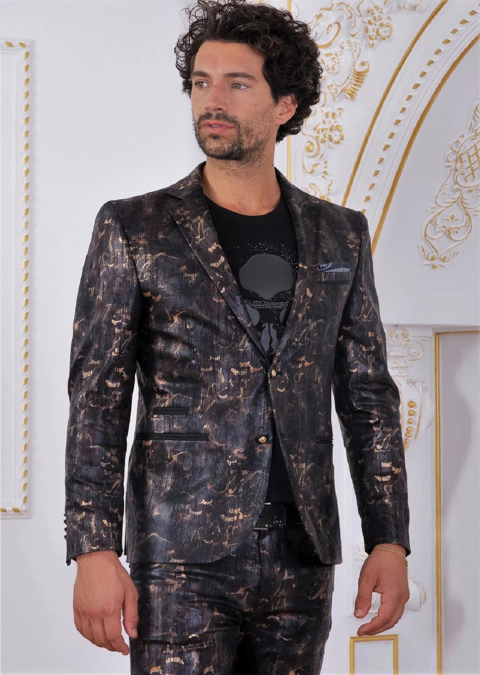 Brown Bronze Metallic Pattern Print Jacket