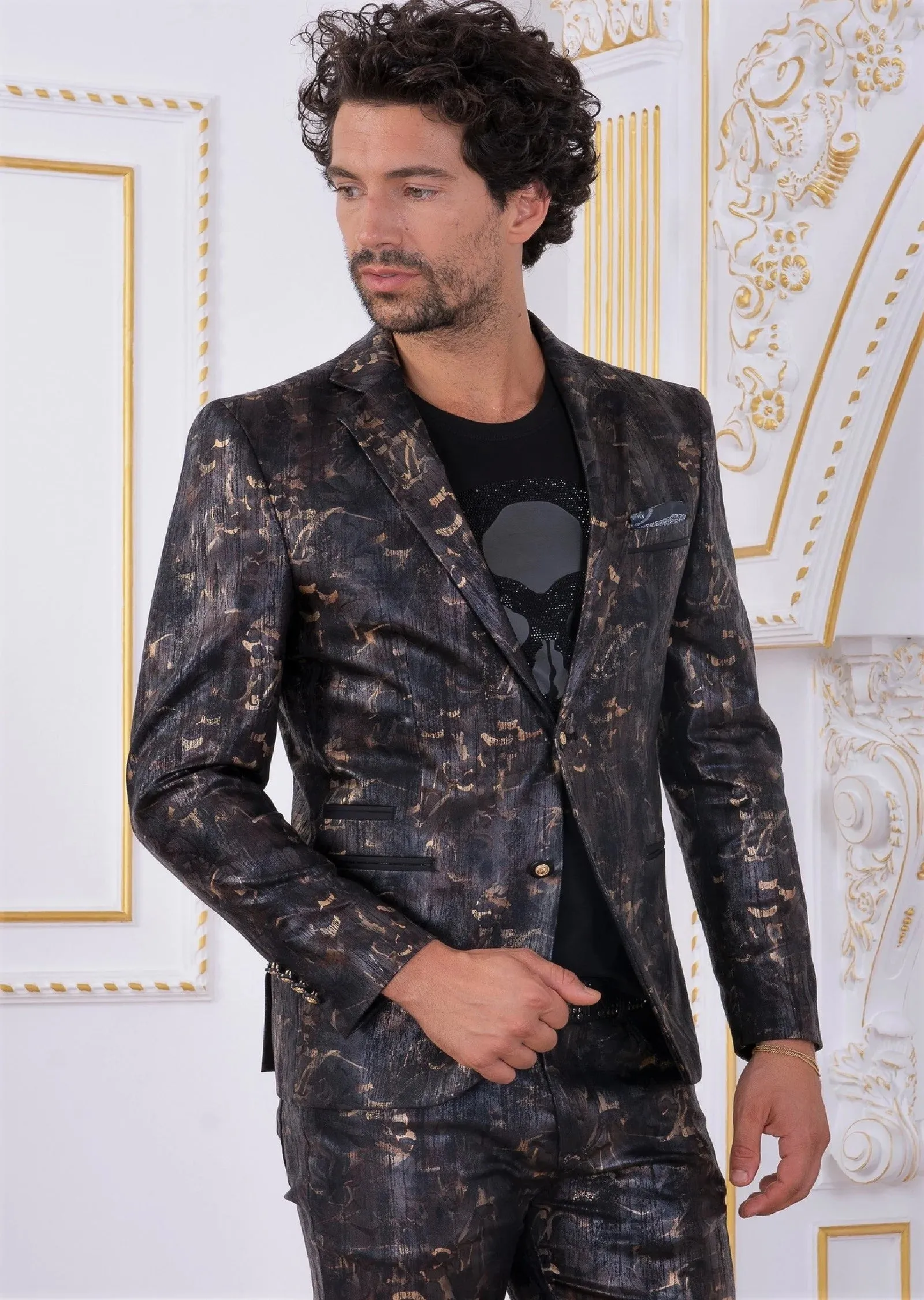 Brown Bronze Metallic Pattern Print Jacket