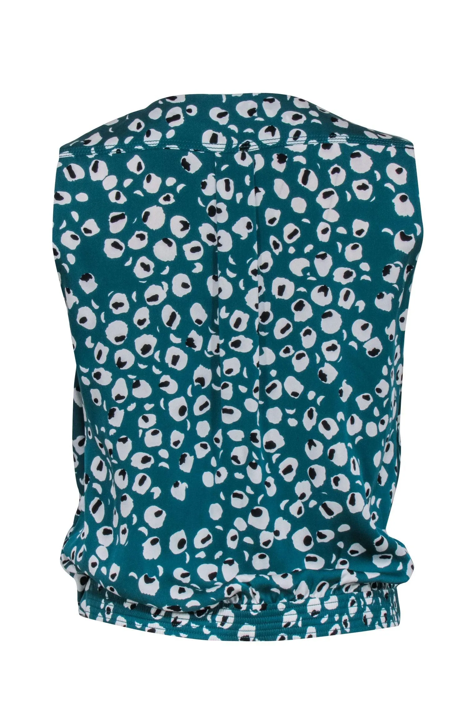 Diane von Furstenberg - Teal Green Leopard Print Faux Wrap Front Tp Sz P