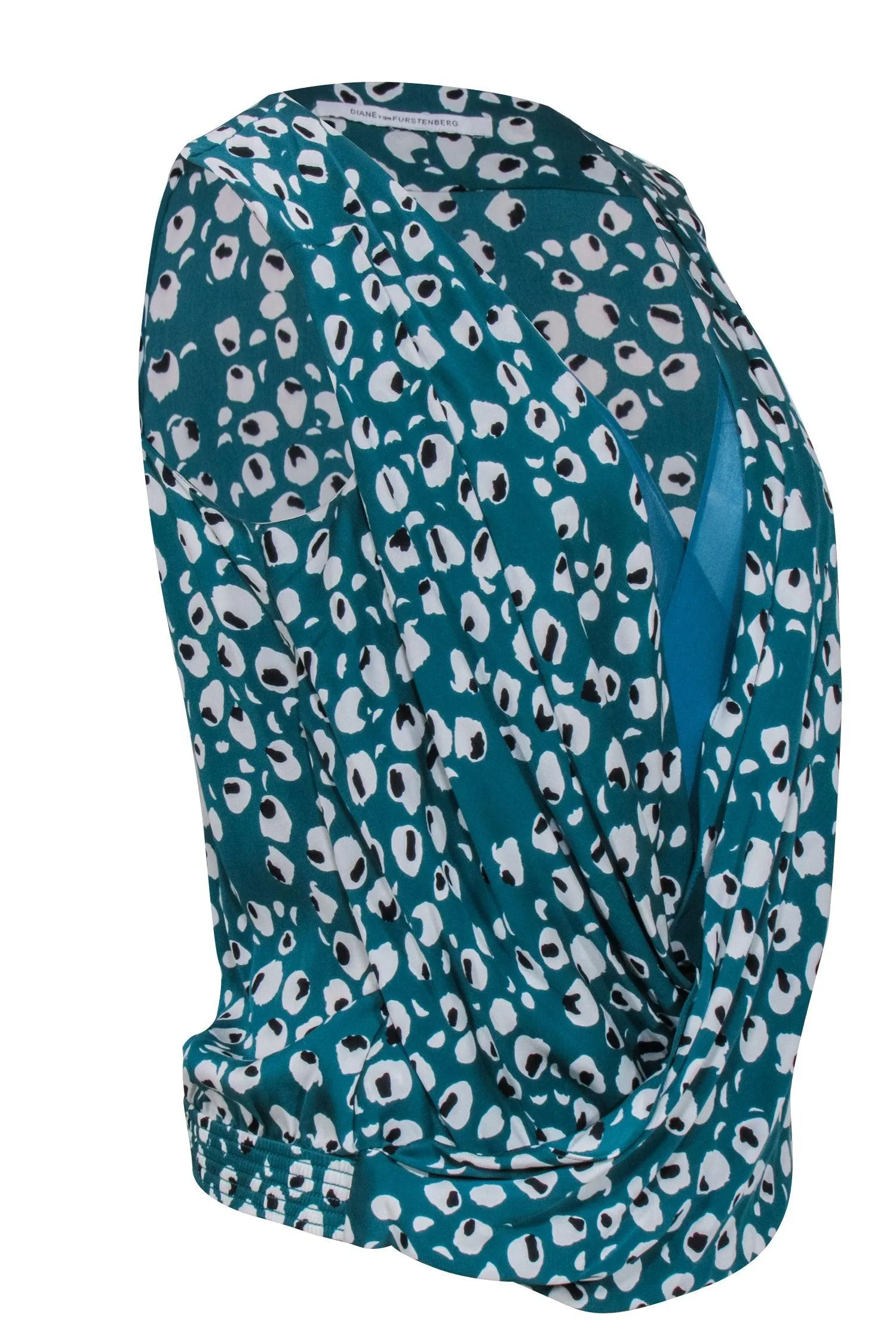 Diane von Furstenberg - Teal Green Leopard Print Faux Wrap Front Tp Sz P