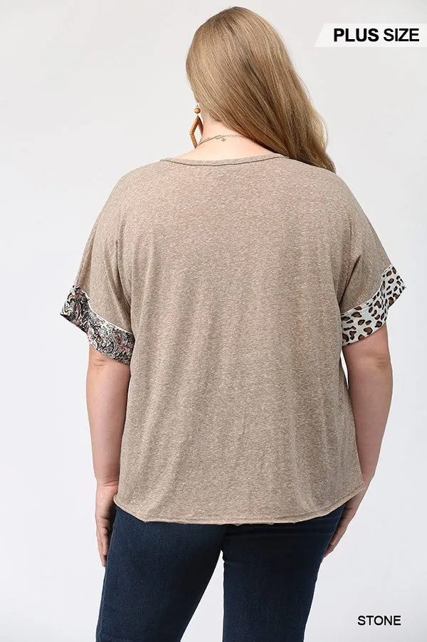 GiGiO Stone Printed Mixed Patchwork Print Top Plus