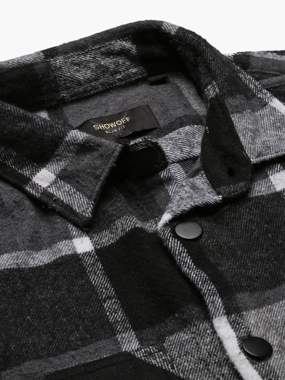 Men Black Checked Relaxed Fit Cotton Shacket