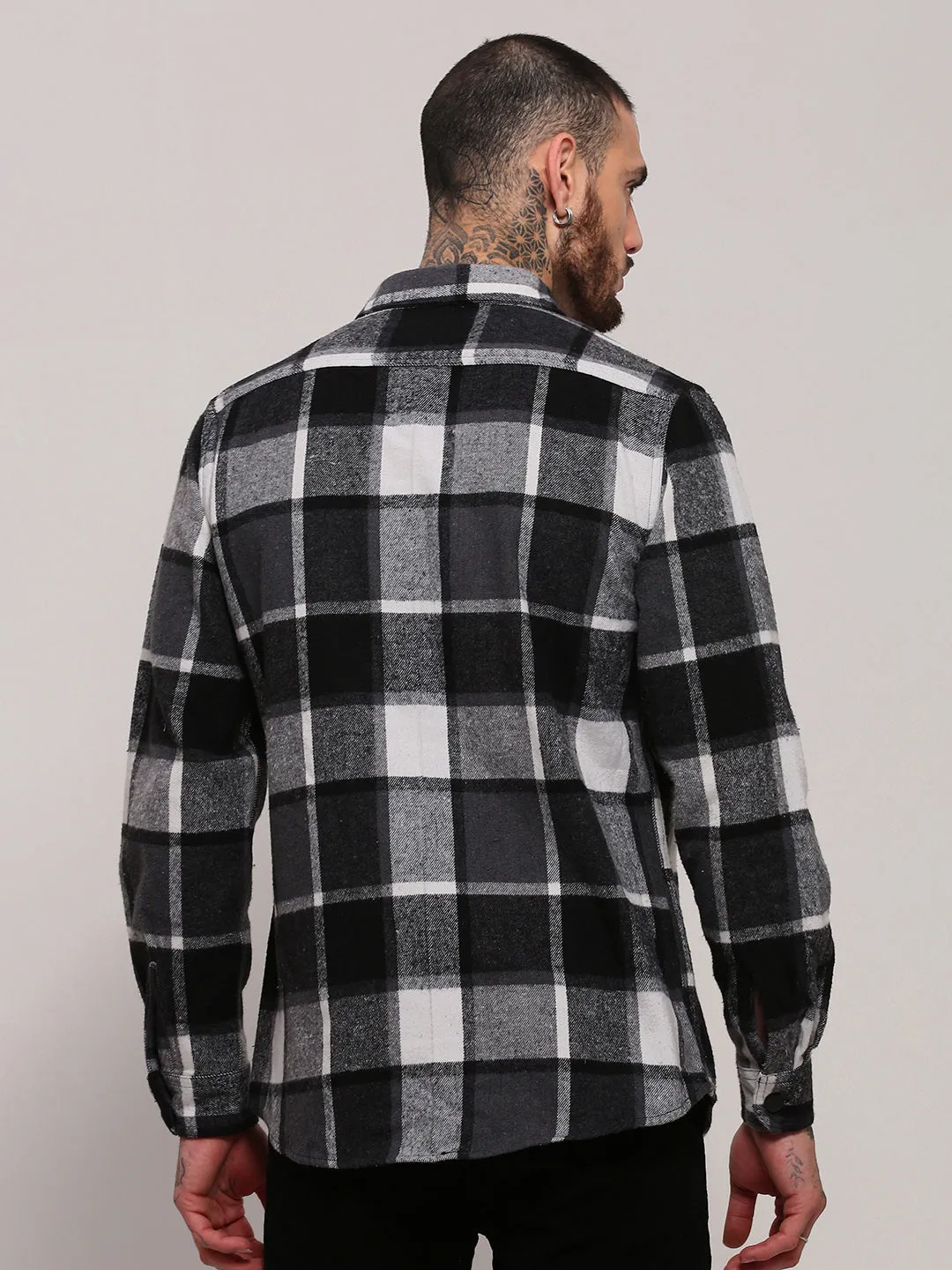 Men Black Checked Relaxed Fit Cotton Shacket