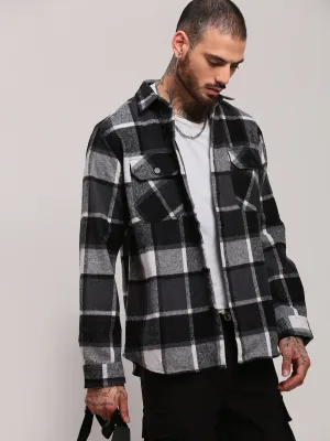 Men Black Checked Relaxed Fit Cotton Shacket