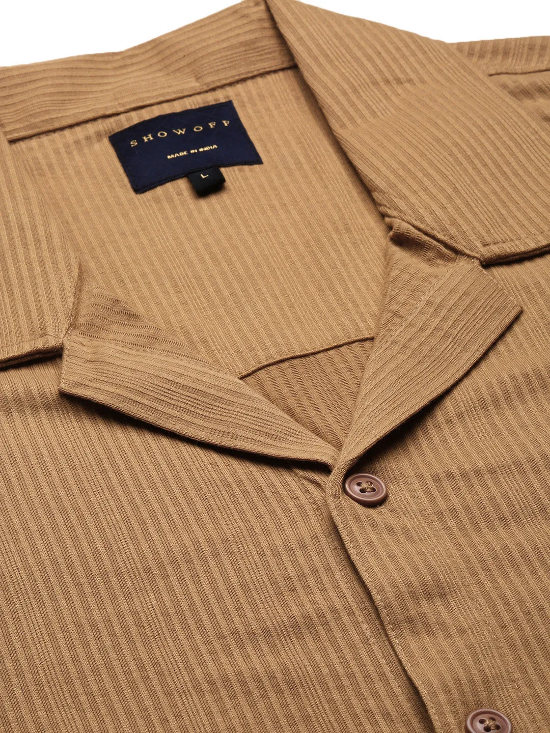 Men Brown Cuban Collar Solid Relaxed Fit Casual Shirt
