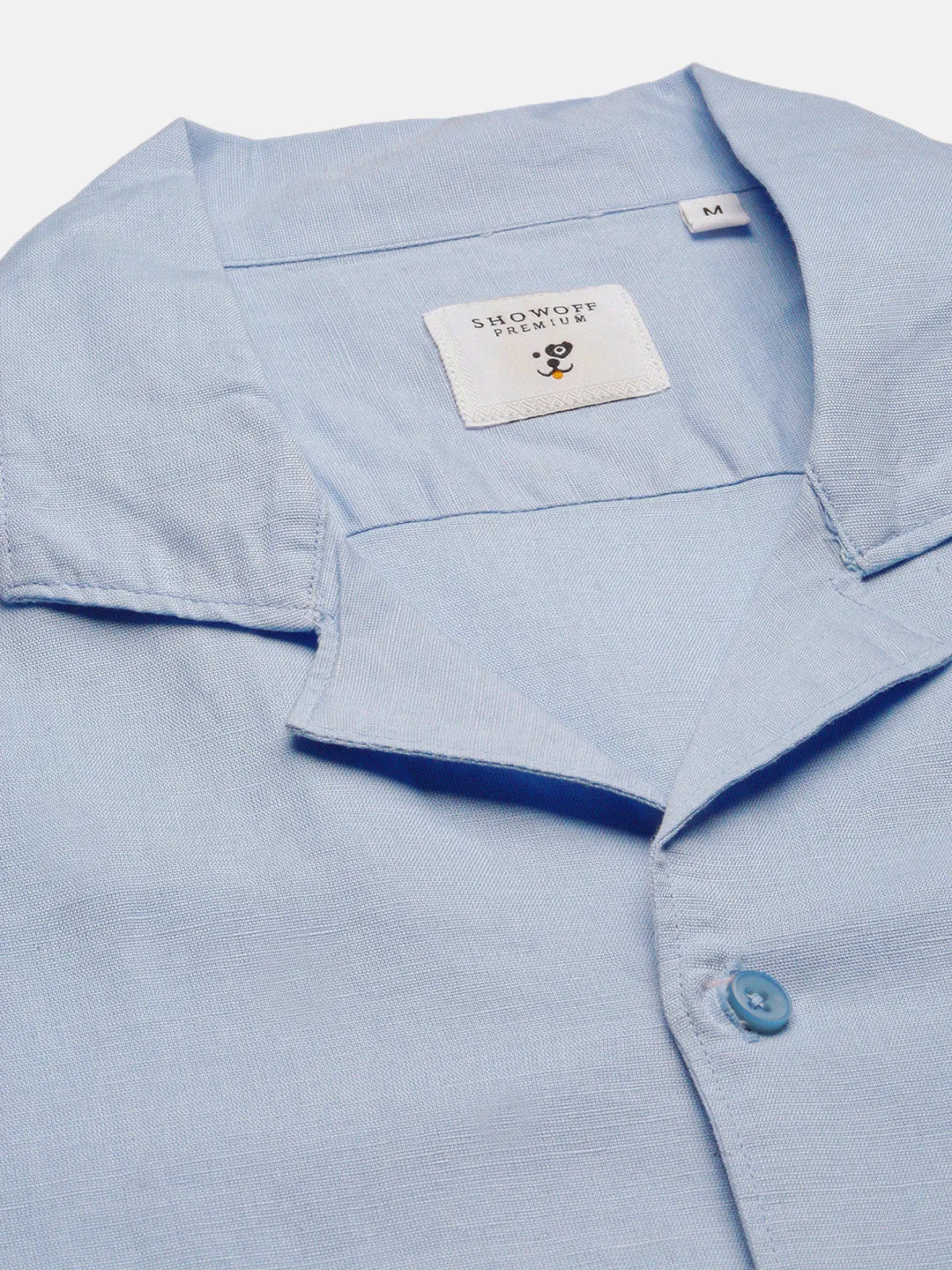 Men Cuban Collar Solid Blue Relaxed Fit Shirt