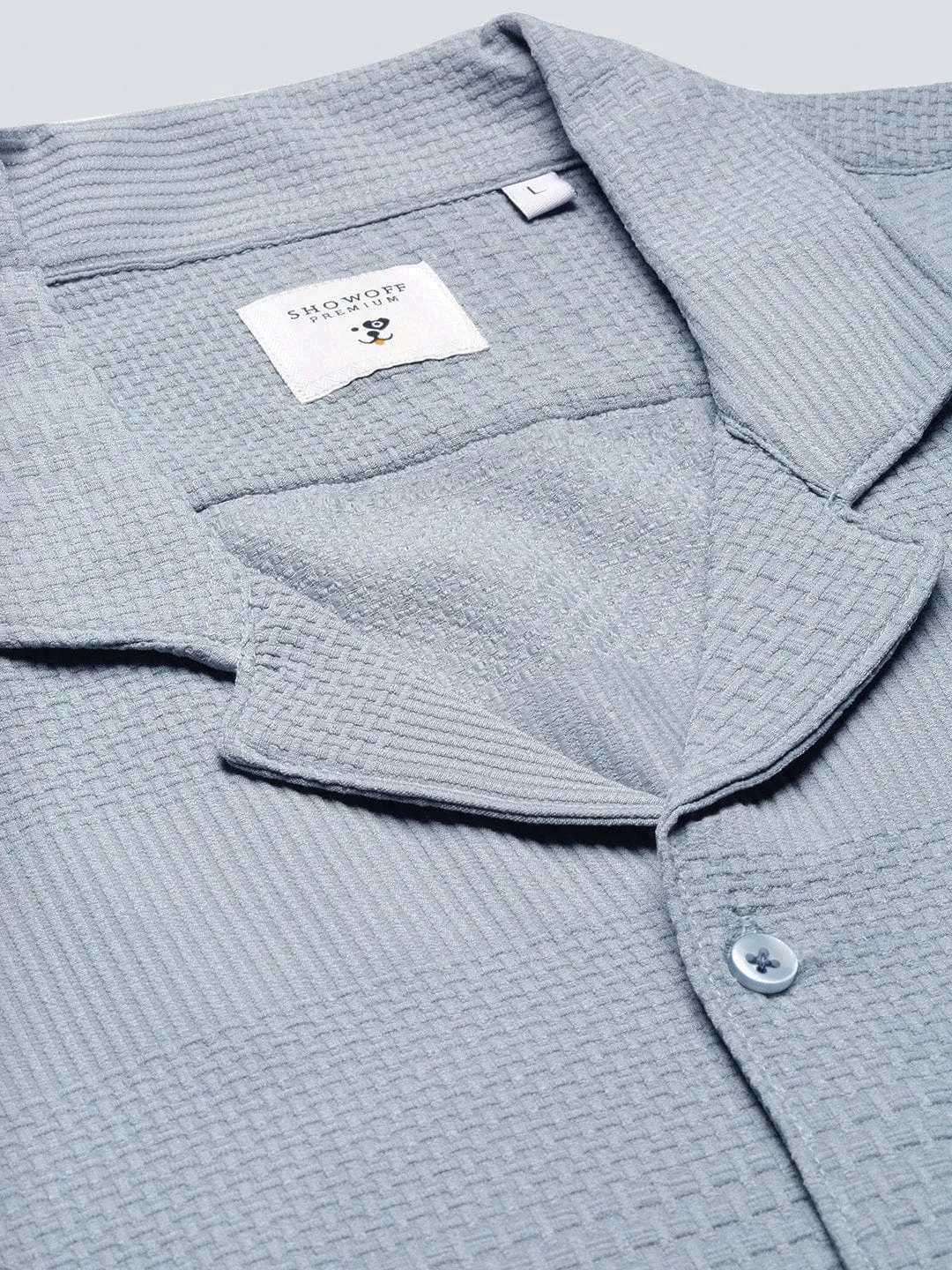 Men Cuban Collar Solid Relaxed Fit Blue Casual Shirt