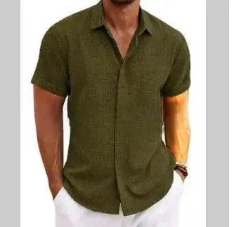 Men Linen Shirt Short-sleeved
