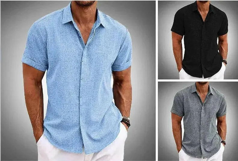 Men Linen Shirt Short-sleeved