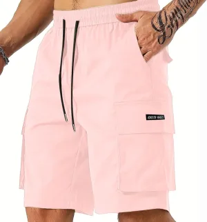Mens Cargo Shorts Big and Tall Elastic Waist Long Fishing Hiking Shorts Drawstring Lounge Beach Pants Multi Pockets