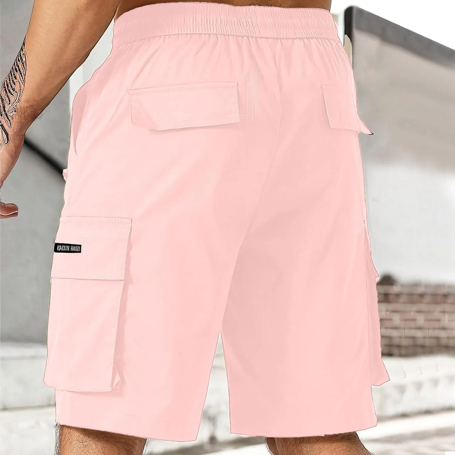 Mens Cargo Shorts Big and Tall Elastic Waist Long Fishing Hiking Shorts Drawstring Lounge Beach Pants Multi Pockets