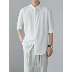 Mens Long Sleeve Shirt  Relaxed Fit  Lightweight Drapey Fabric  Mandarin Collar