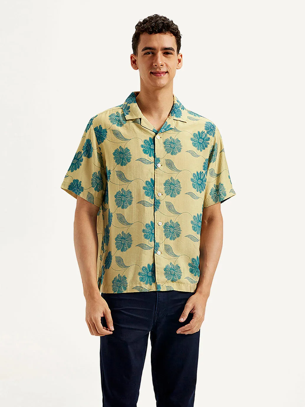 Men's Resort Collar Floral Relaxed Fit Shirt
