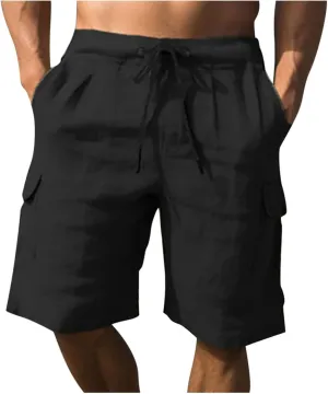 Muscularfit Mens Cotton Linen Shorts Casual Fashion Solid Drawstring Elastic Waist Shorts Summer Outdoor Vacation Beach Pants