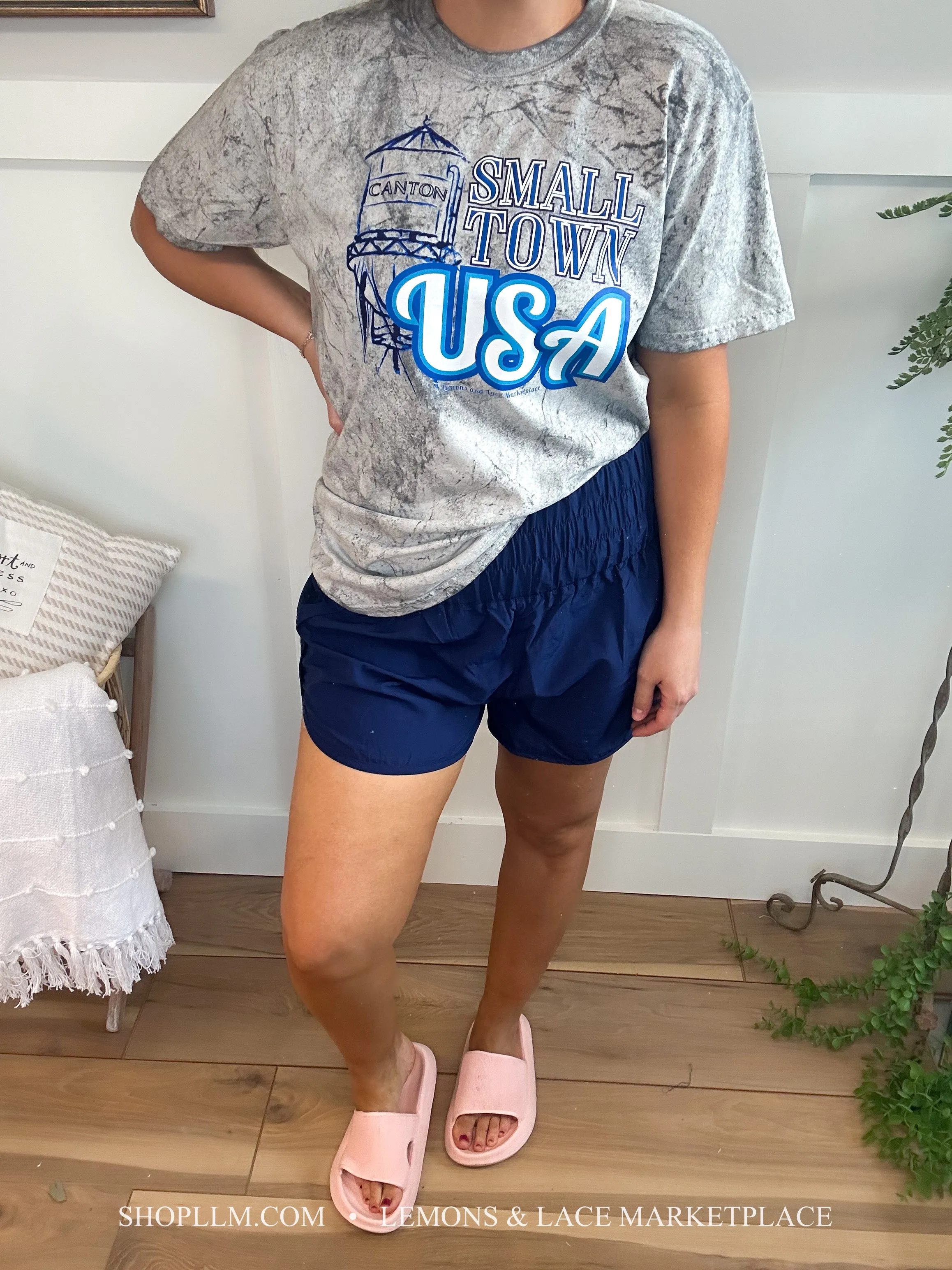 Navy Windbreaker Smocked Shorts
