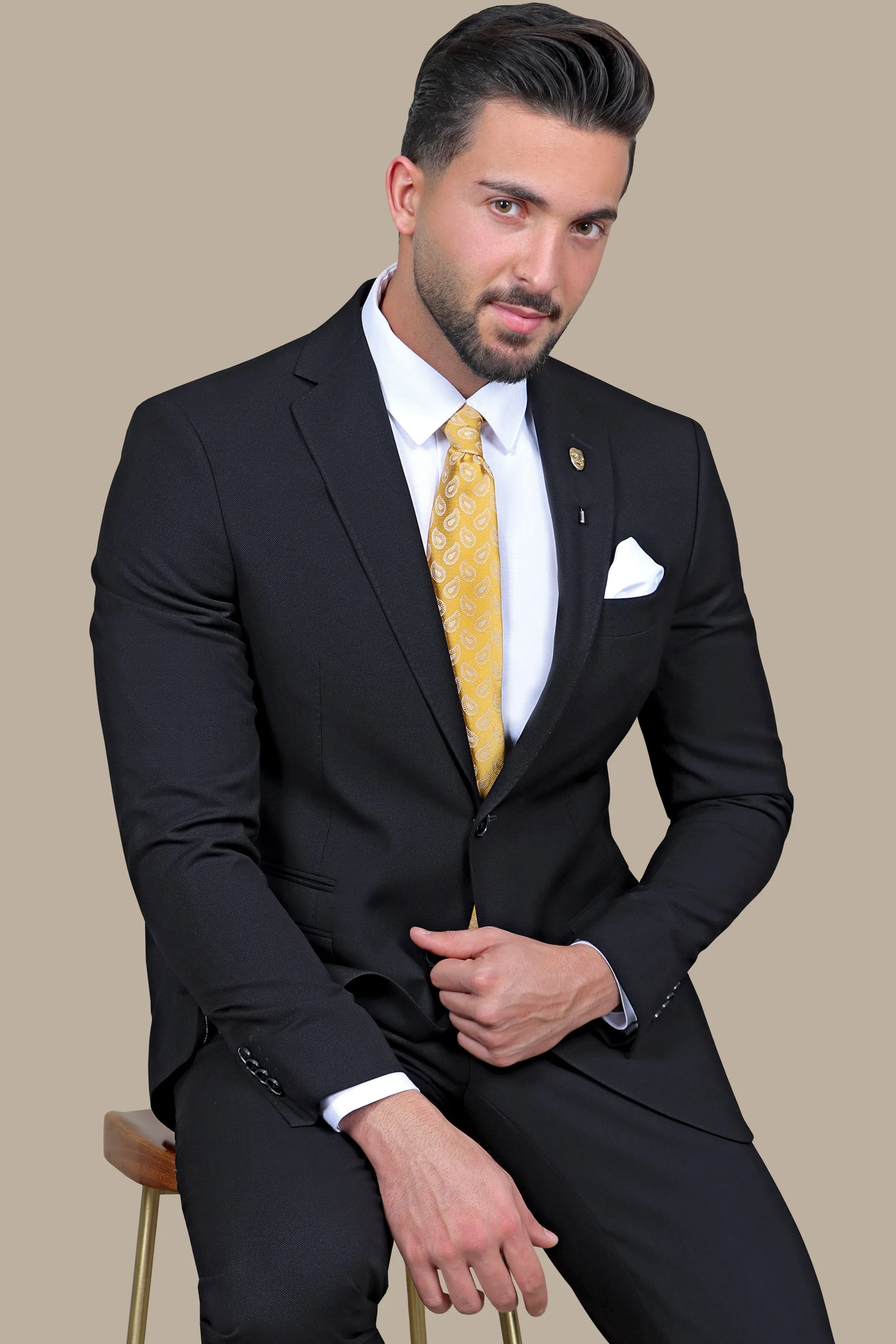 Refined Sophistication: The Black Pique Notch Suit