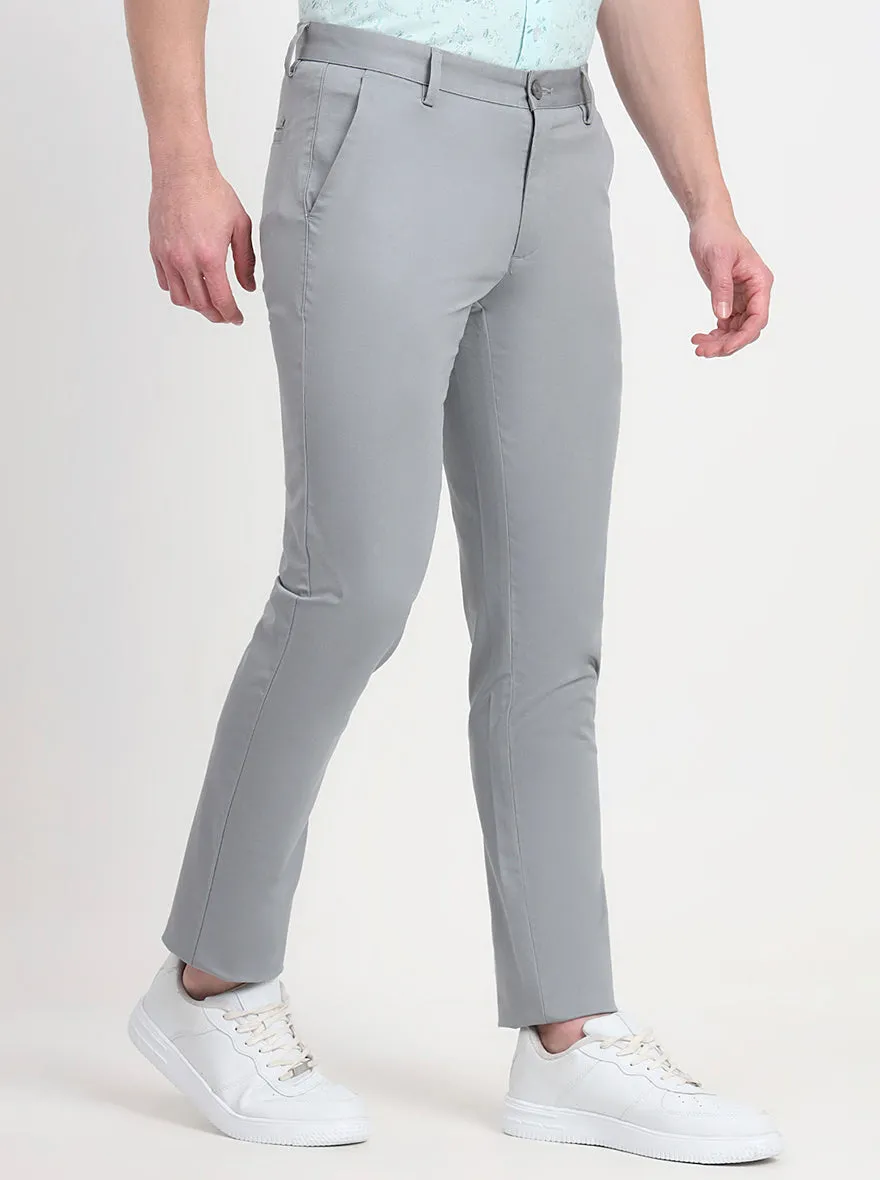 Steel Grey Solid Slim Fit Casual Trouser | JadeBlue
