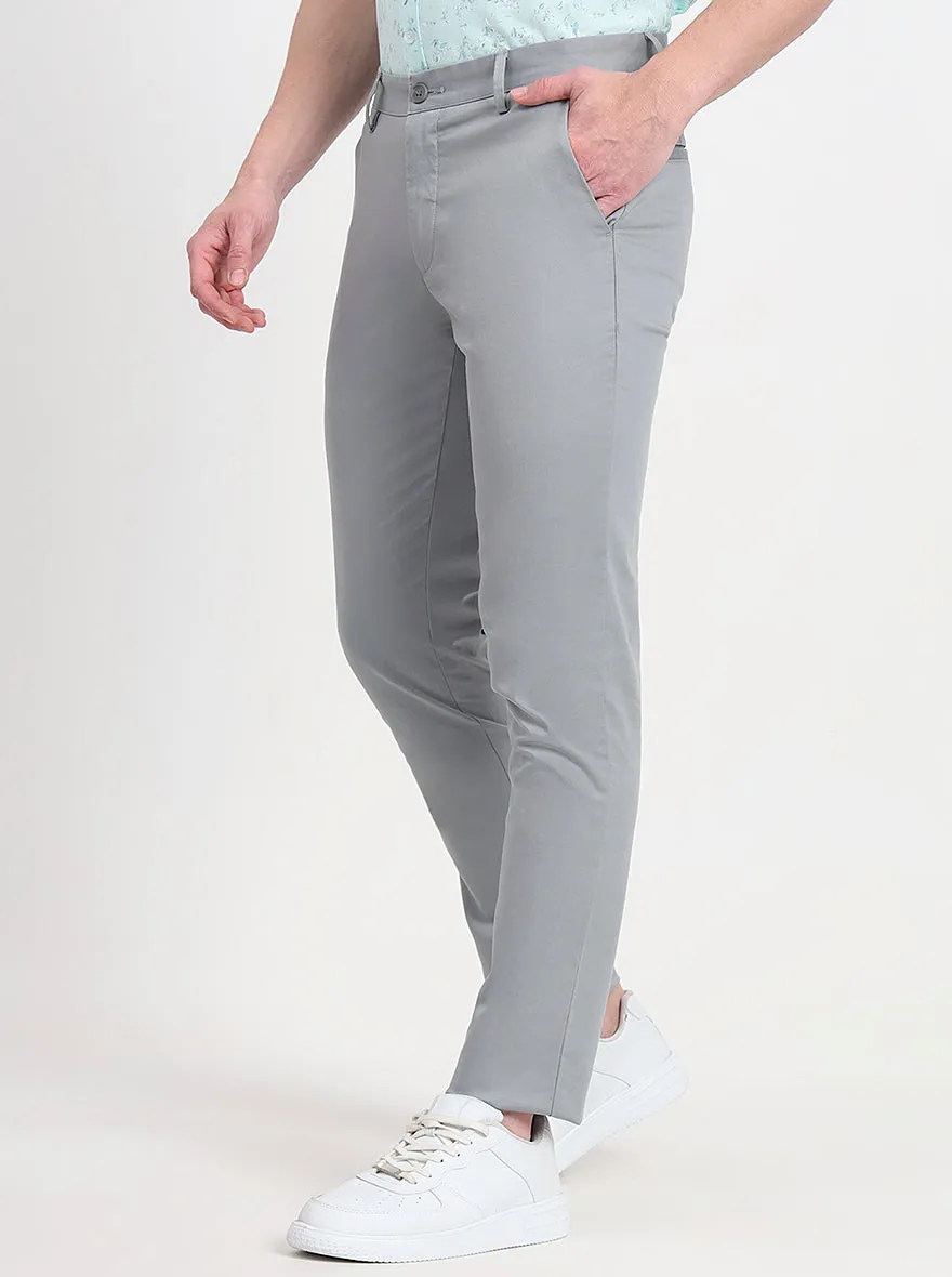 Steel Grey Solid Slim Fit Casual Trouser | JadeBlue