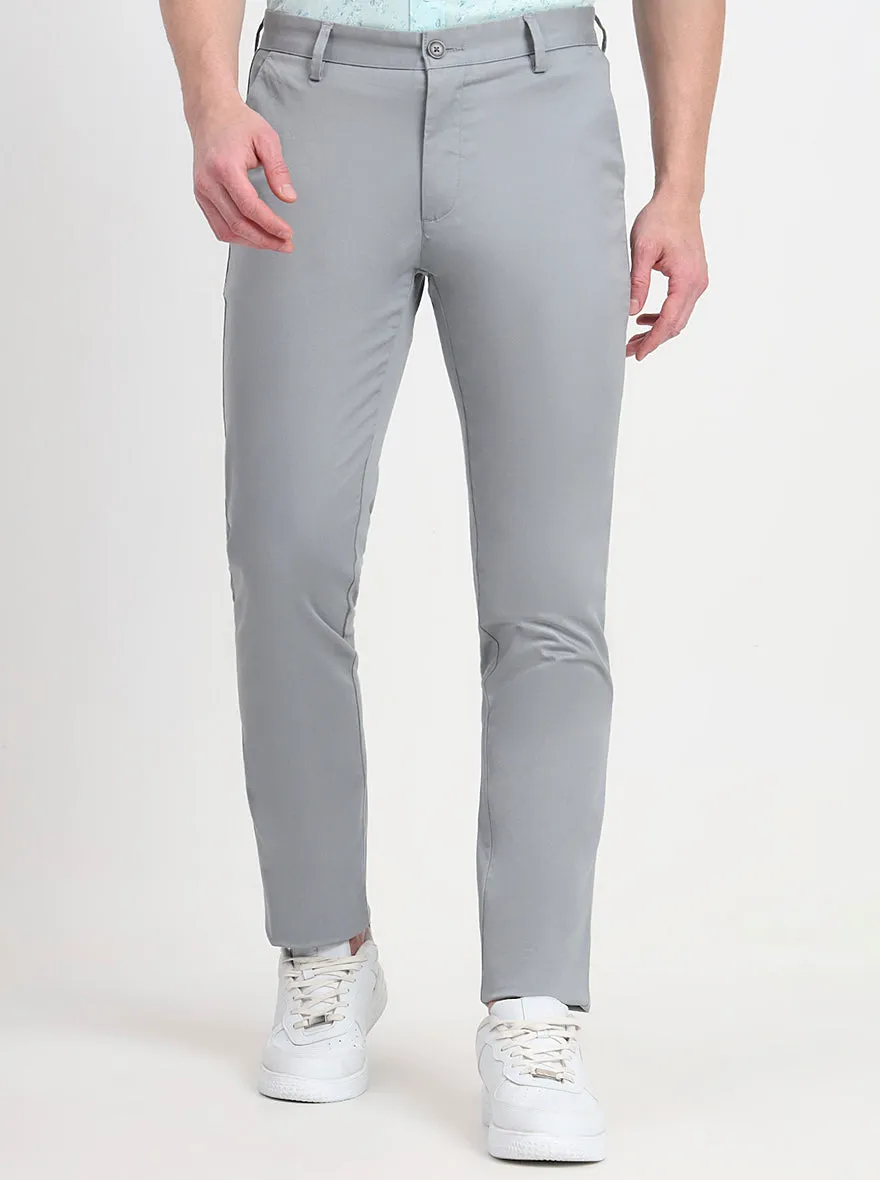Steel Grey Solid Slim Fit Casual Trouser | JadeBlue