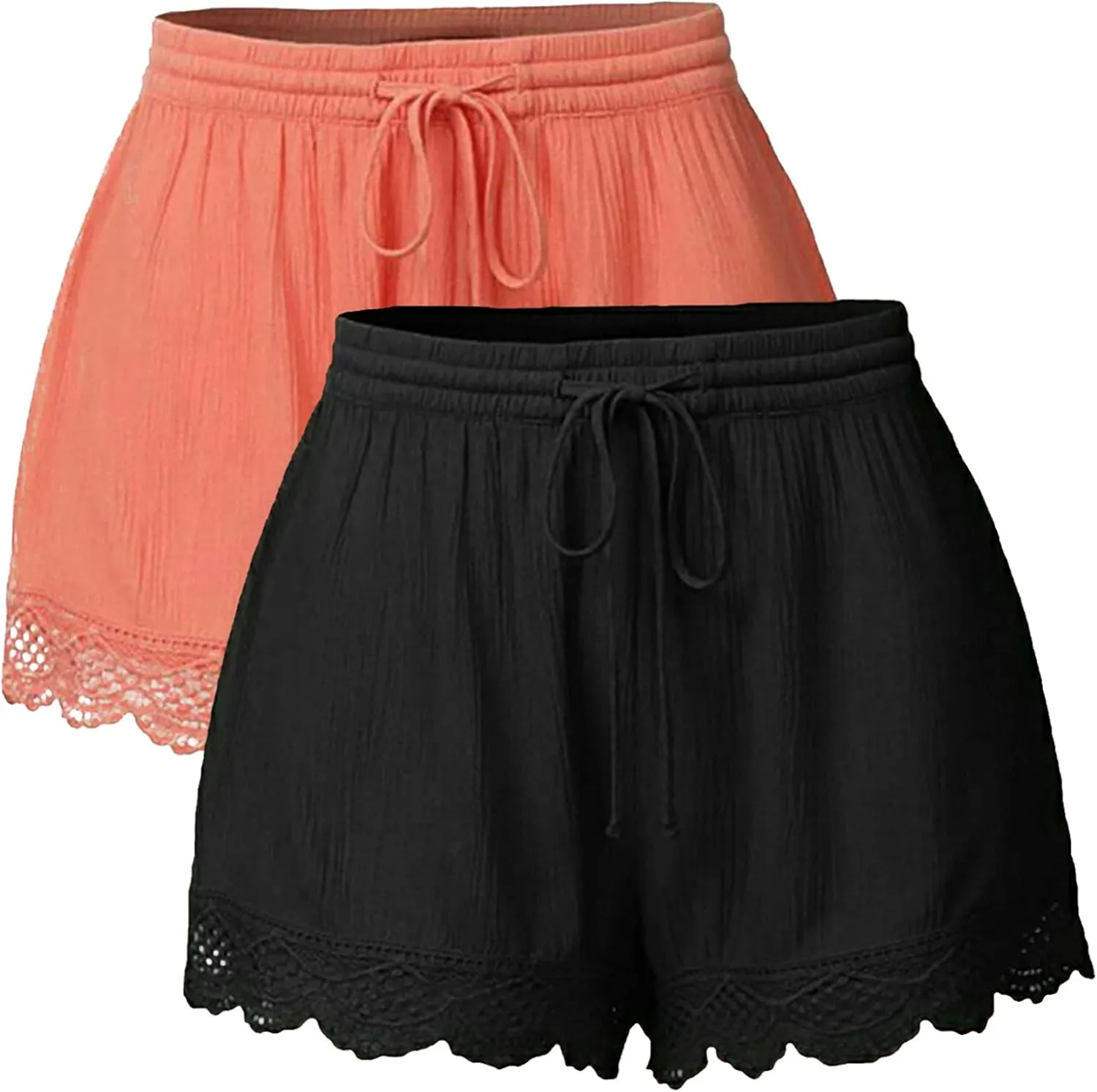 Summer Shorts for Women 2024 Elastic High Waist Shorts Lace Trim Casual Quick Dry Athletic Shorts Homewear Short Pants