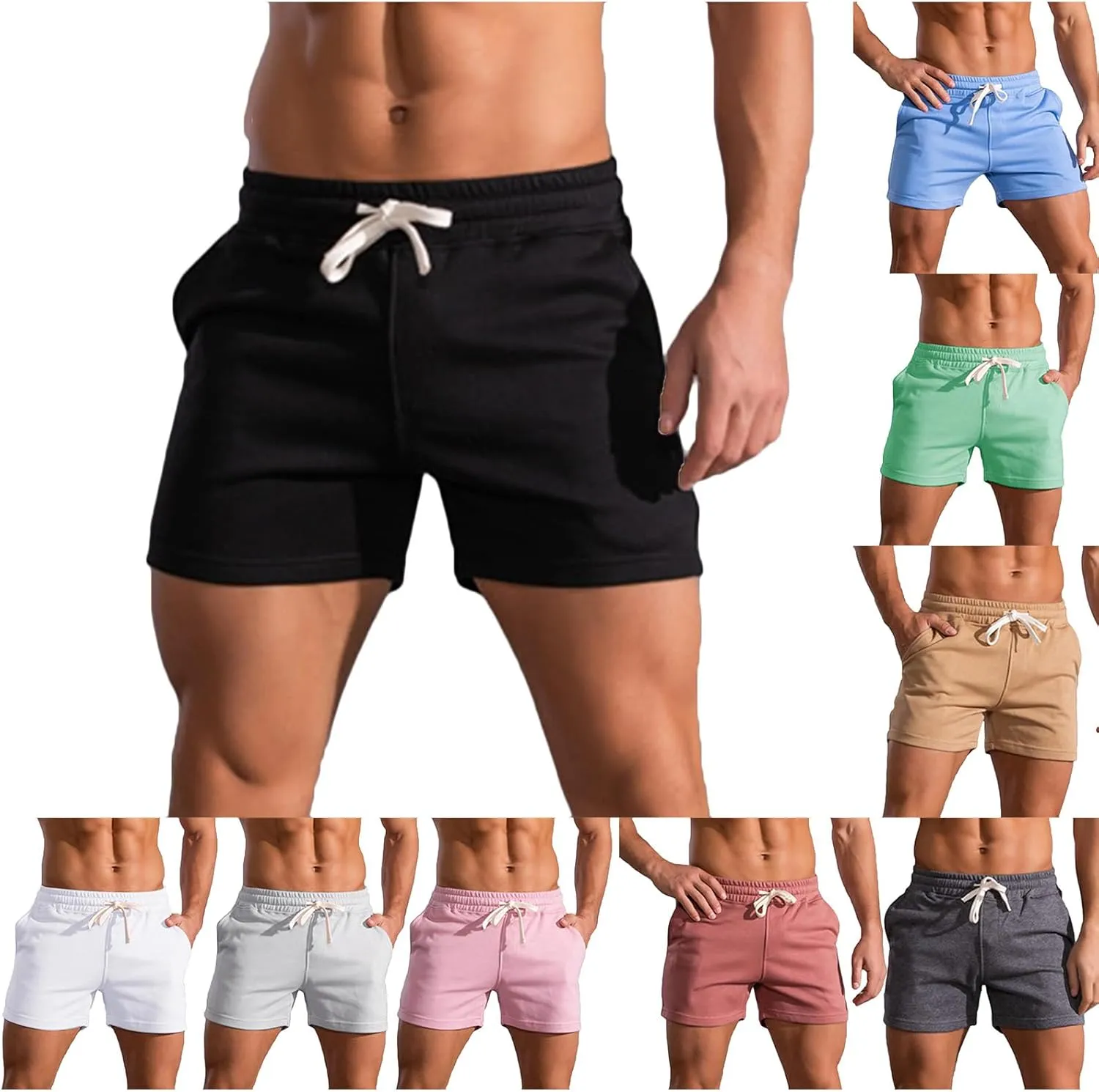 Thatrich Men's 3" Shorts Workout Running Short Lightweight Cotton Trunks Slim Fit Casual Summer Beach Outfits SweatShorts